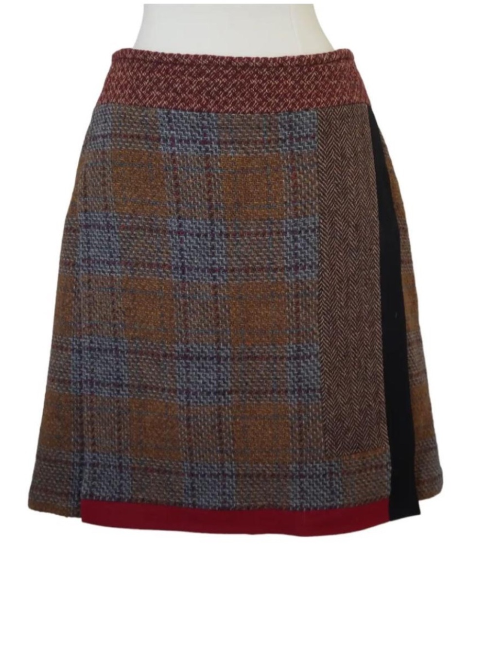 Etro Milano Patchwork Tweed Wool Mini Skirt Herringbone Eclectic Grandpa Size 44